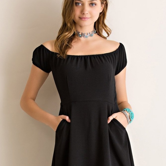 SALE New Entro Black Off Shoulder Dress - Picture 3 of 3
